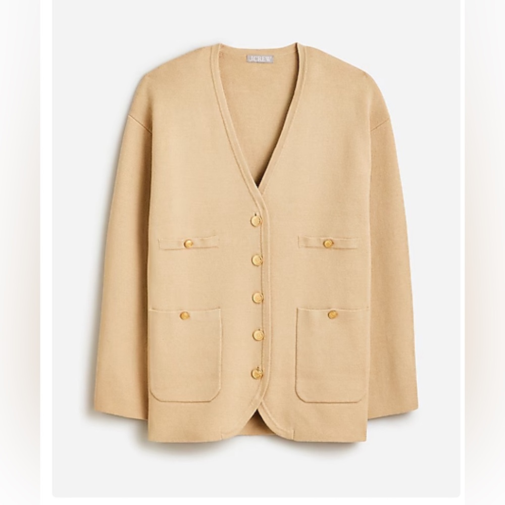 J.Crew Long V-Neck Sweater Blazer Light Khaki Size SMALL - Picture 2 of 6
